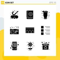 Collection of 9 Universal Solid Icons Icon Set for Web and Mobile Creative Black Icon vector background