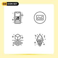 Set of 4 Vector Filledline Flat Colors on Grid for cart cube shopping photo shape Editable Vector Design Elements