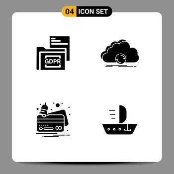 grupo de símbolos de iconos universales de 4 glifos sólidos modernos de carpeta de sincronización de datos que sincronizan elementos de diseño de vectores editables de crédito