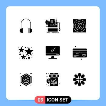 paquete de interfaz de usuario de 9 glifos sólidos básicos de estrellas rompecabezas de fuegos artificiales punto de petardo elementos de diseño vectorial editables vector