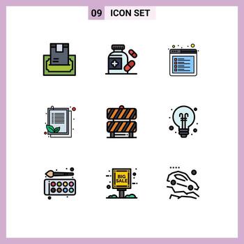 grupo de 9 colores planos de línea de relleno modernos establecidos para la lista de comprobación de la lista del navegador de hojas de precaución elementos de diseño vectorial editables vector