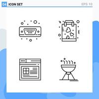 Modern 4 Line style icons Outline Symbols for general use Creative Line Icon Sign Isolated on White Background 4 Icons Pack vector