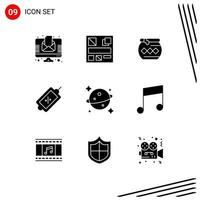 Group of 9 Solid Glyphs Signs and Symbols for saturn tag sand sale ecommerce Editable Vector Design Elements