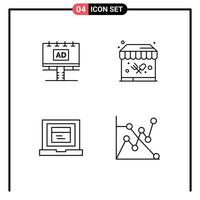 Set of 4 Modern UI Icons Symbols Signs for ad laptop billboard park analytics Editable Vector Design Elements