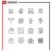 16 Universal Outlines Set for Web and Mobile Applications heart love robbery wifi room Editable Vector Design Elements