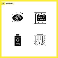 4 Thematic Vector Solid Glyphs and Editable Symbols of eye plus back to school school moon Editable Vector Design Elements