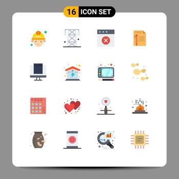 paquete de interfaz de usuario de 16 colores planos básicos de papel de aplicación de lápiz de computadora paquete editable de elementos creativos de diseño de vectores