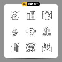 9 Black Icon Pack Outline Symbols Signs for Responsive designs on white background 9 Icons Set Creative Black Icon vector background