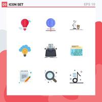 Pictogram Set of 9 Simple Flat Colors of focus light world idea lamp Editable Vector Design Elements