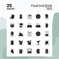 25 conjunto de iconos de comida y bebida 100 archivos editables eps 10 ideas de concepto de logotipo de empresa diseño de icono de glifo sólido vector