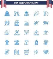 25 USA Blue Pack of Independence Day Signs and Symbols of helmet usa american sports baseball Editable USA Day Vector Design Elements