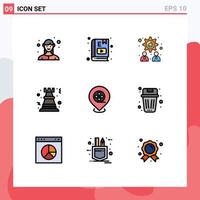 paquete de iconos de vector de stock de 9 signos y símbolos de línea para elementos de diseño de vector editables de peón de juego de estudio de rock de cine
