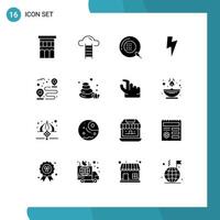 Group of 16 Solid Glyphs Signs and Symbols for destination power interface twitter health Editable Vector Design Elements