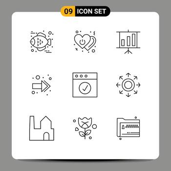 conjunto de 9 iconos de interfaz de usuario modernos signos de símbolos para la aplicación empresarial completa de red elementos de diseño vectorial editables vector