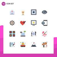 16 User Interface Flat Color Pack of modern Signs and Symbols of vision face prize eye shape Editable Pack of Creative Vector Design Elements