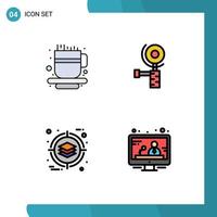 4 Universal Filledline Flat Color Signs Symbols of coffee cup product construction business media Editable Vector Design Elements