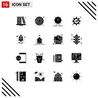 Set of 16 Commercial Solid Glyphs pack for spaceship launch leisure settings megaphone Editable Vector Design Elements