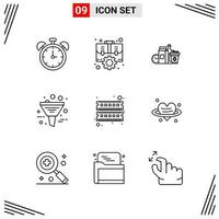 9 Icons Line Style Grid Based Creative Outline Symbols for Website Design Simple Line Icon Signs Isolated on White Background 9 Icon Set Creative Black Icon vector background