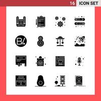 16 Icon Pack Solid Style Glyph Symbols on White Background Simple Signs for general designing Creative Black Icon vector background