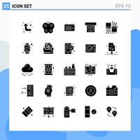grupo de símbolos de iconos universales de 25 glifos sólidos modernos de elementos de diseño de vectores editables de dinero de fecha digital electrónica
