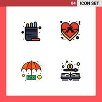 Modern Set of 4 Filledline Flat Colors and symbols such as school payable pencil love protection Editable Vector Design Elements