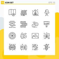 Collection of 16 Universal Line Icons Icon Set for Web and Mobile Creative Black Icon vector background