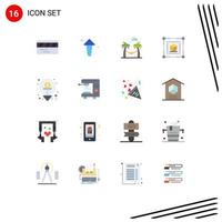 Flat Color Pack of 16 Universal Symbols of idea finance park crowd funding web Editable Pack of Creative Vector Design Elements