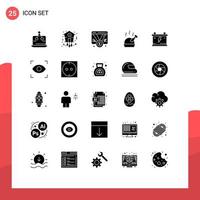 Universal Icon Symbols Group of 25 Modern Solid Glyphs of roast turkey timepiece web promotion Editable Vector Design Elements