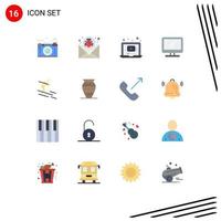 User Interface Pack of 16 Basic Flat Colors of imac monitor mail computer player Editable Pack of Creative Vector Design Elements