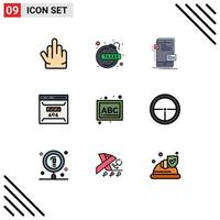 paquete de iconos de vector de stock de 9 signos y símbolos de línea para error de interfaz de página abc desarrollar elementos de diseño de vector editables