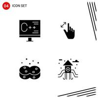 Collection of 4 Vector Icons in solid style Pixle Perfect Glyph Symbols for Web and Mobile Solid Icon Signs on White Background 4 Icons Creative Black Icon vector background