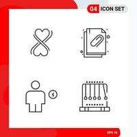 Creative Set of 4 Universal Outline Icons isolated on White Background Creative Black Icon vector background