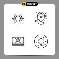 4 Black Icon Pack Outline Symbols Signs for Responsive designs on white background 4 Icons Set Creative Black Icon vector background