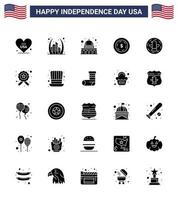 Happy Independence Day USA Pack of 25 Creative Solid Glyph of bird maony usa dollar wisconsin Editable USA Day Vector Design Elements