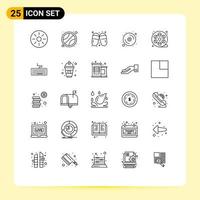 Mobile Interface Line Set of 25 Pictograms of arts real woman hardware data Editable Vector Design Elements