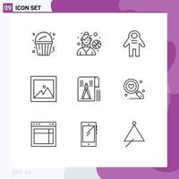 Set of 9 Vector Outlines on Grid for file tool people drawing picture Editable Vector Design Elements