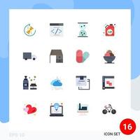 Pack of 16 Modern Flat Colors Signs and Symbols for Web Print Media such as truck logistics seo delivery gasoline Editable Pack of Creative Vector Design Elements