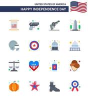 Happy Independence Day 4th July Set of 16 Flats American Pictograph of american usa gun sight landmark Editable USA Day Vector Design Elements