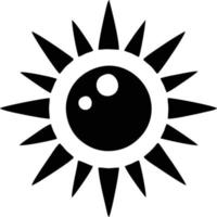 icono de sol en fondo blanco, ilustración del símbolo de icono de sol en negro sobre fondo blanco vector