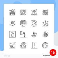 Group of 16 Outlines Signs and Symbols for online mobile human find toilet Editable Vector Design Elements