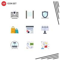 9 User Interface Flat Color Pack of modern Signs and Symbols of development browser security shopping purse Editable Vector Design Elements