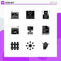 Pack of 9 creative Solid Glyphs of monitor computer camera valentines date Editable Vector Design Elements