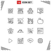 16 iconos estilo de línea basados en cuadrícula símbolos de esquema creativos para el diseño de sitios web signos de icono de línea simple aislados en fondo blanco 16 conjunto de iconos fondo de vector de icono negro creativo