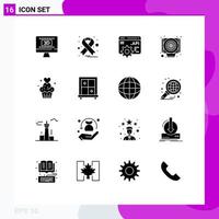 Pack of 16 Modern Solid Glyphs Signs and Symbols for Web Print Media such as sweets muffins api concept cup cake fan Editable Vector Design Elements