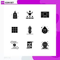 Group of 9 Solid Glyphs Signs and Symbols for water sets mentorship instagram feed Editable Vector Design Elements