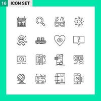 16 iconos creativos signos y símbolos modernos de gafas de premio de calidad engranaje de rueda elementos de diseño vectorial editables vector