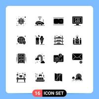 Mobile Interface Solid Glyph Set of 16 Pictograms of secure photo billiards screen pool Editable Vector Design Elements