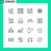 Group of 16 Outlines Signs and Symbols for maze labyrinth masjid concept business Editable Vector Design Elements