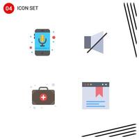 Set of 4 Vector Flat Icons on Grid for device bag recording off doctor Editable Vector Design Elements