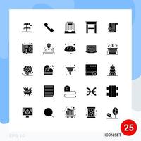 Pack of 25 Modern Solid Glyphs Signs and Symbols for Web Print Media such as prescription table business furniture newspaper Editable Vector Design Elements